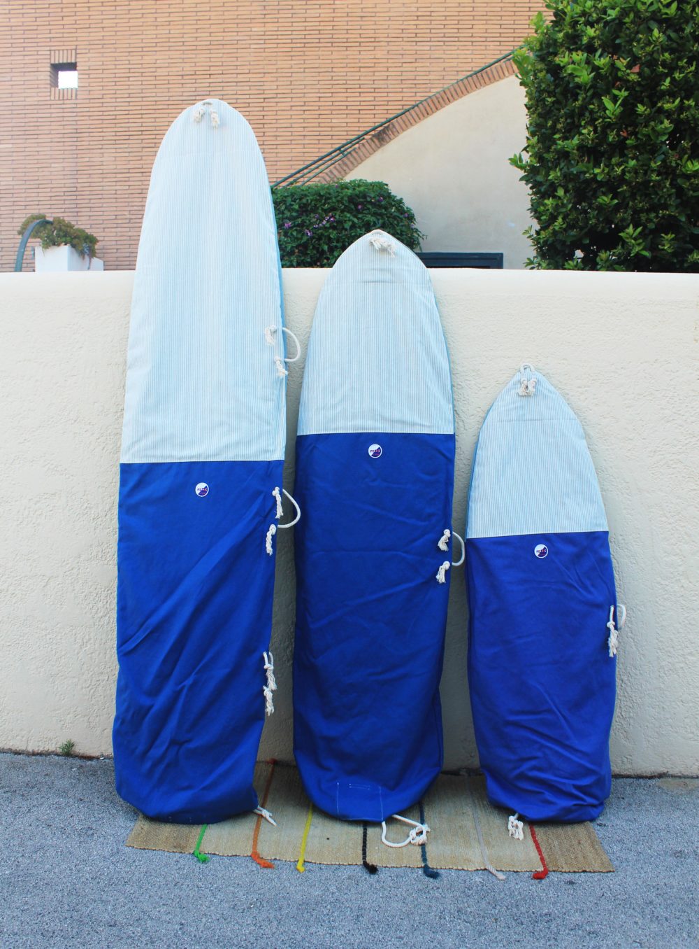 Blue Stripes Cotton Canvas Surfbag x any size of surfboard. Handmade in Italy by Fede Surfbags