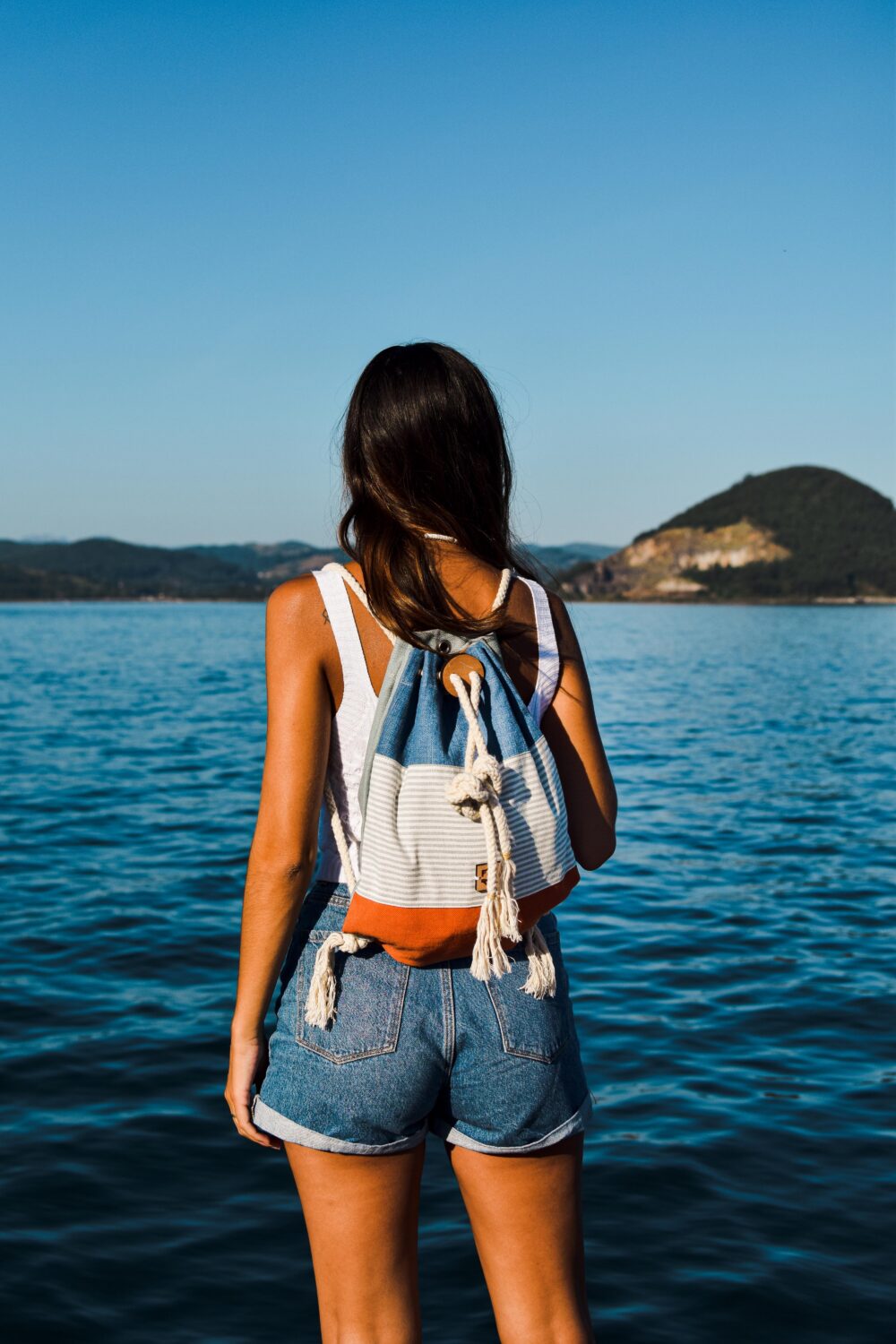 Cotton Canvas Rucksack with drawn-strings closure. Sailor Corallo Mini Nomad by Fede Surfbags.