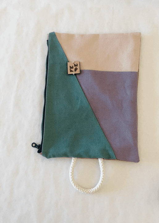 Patchwork Pochette Maxi Size - handmade and sustainable natural canvas purse