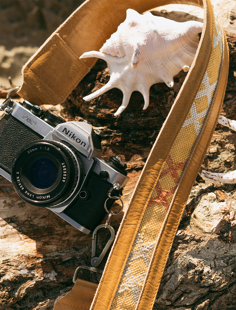 Genuine Leather camera and bags straps - Made in Morocco with cactus silk carpets.