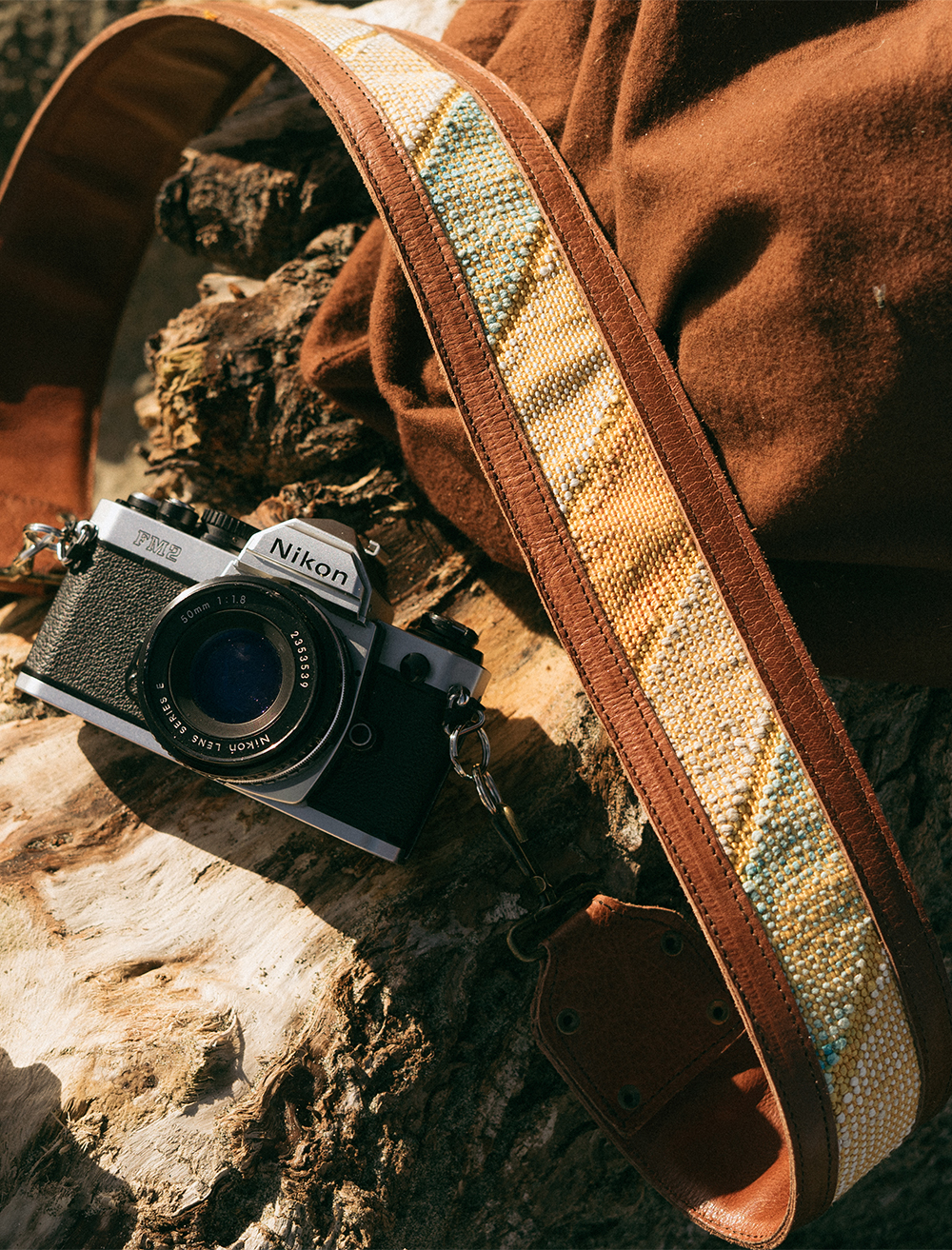 Genuine Leather camera and bags straps - Made in Morocco with cactus silk carpets.
